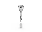 3 Stone Engagement Ring Setting for Cushion Cut Center with Baguette Accents and Prong Head in White Gold