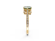 Cathedral Engagement Ring Setting for Fancy Green Princess Cut Center with Antique-Style Pave Band and Prong Head in Yellow Gold