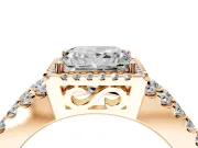 Halo Engagement Ring Setting for Princess Cut Center with Wide-Open Pave Split Shank and Prong Head in Rose Gold