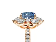 Floral Halo Engagement Ring Setting for Fancy Blue Cushion Cut Center with Pave Accents and Prong Head in Rose Gold