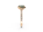 Halo Engagement Ring Setting for Fancy Green Princess Cut Center with Pave Accents, Heart Basket and Prong Head in Rose Gold