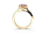 Floral Engagement Ring Setting for Fancy Pink Cushion Cut Center with Pave Band and Floral Prong Head in Yellow Gold