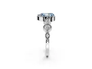 Vintage Station Engagement Ring Setting for Fancy Blue Pear-Shaped Center with Accents and Prong Head in Sterling Silver