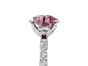 Solitaire Engagement Ring Setting for Fancy Pink Round Cut Center with Fine Pave Accents and Prong Head in White Gold