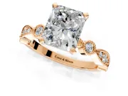 Solitaire Engagement Ring Setting for Radiant Cut Center with Milgrain Bezel Accents and Prong Head in Rose Gold