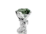 Solitaire Engagement Ring Setting for Fancy Green Heart-Shaped Center with Bar-Station Pave Twist and Prong Head in Platinum