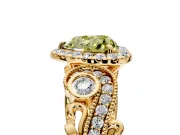 Milgrain Halo Engagement Ring Setting for Fancy Yellow Heart-Shaped Center with Shoulder Bezels and Prong Head in Yellow Gold