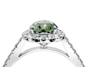Halo Engagement Ring Setting for Fancy Green Pear-Shaped Center with Narrowing Pave Band and Prong Head in White Gold