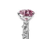 Cluster Engagement Ring Setting for Fancy Pink Round Cut Center with Round Cut Accent Band and Prong Head in Sterling Silver