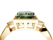 Cluster Engagement Ring Setting for Fancy Green Princess Cut Center with Milgrain Shoulder Clusters and Prong Head in Yellow Gold