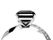 Side Accent Engagement Ring Setting for Fancy Black Asscher Cut Center with Accent Shoulders and Prong Head in White Gold