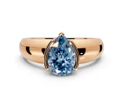 Tension Engagement Ring Setting for Fancy Blue Pear-Shaped Center with Wide Flat Band and Tension Head in Rose Gold