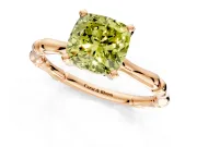 Solitaire Engagement Ring Setting for Fancy Yellow Cushion Cut Center with Bamboo Band and Prong Head in Rose Gold