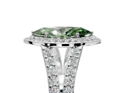 Halo Engagement Ring Setting for Fancy Green Marquise Center with Narrow Pave Split Shank and Prong Head in Sterling Silver