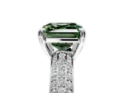 Solitaire Engagement Ring Setting for Fancy Green Asscher Cut Center with Multi-Row Pave Accents and Basket Head in Sterling Silver