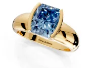 Tension Engagement Ring Setting for Fancy Blue Radiant Cut Center with Wide Flat Band and Tension Head in Yellow Gold