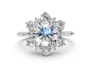Small-Accent Cluster Halo Engagement Ring Setting for Round Cut Center with Plain Band and Prong Head in Platinum