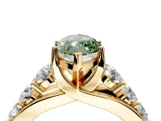 Solitaire Engagement Ring Setting for Fancy Green Marquise Center with Graduated Shared Prongs and Prong Head in Yellow Gold