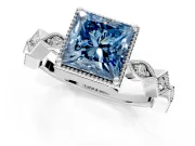 Milgrain Bezel Engagement Ring Setting for Fancy Blue Princess Cut Center with Marquise Stations and Bezel Head in Sterling Silver