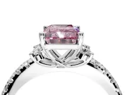 Paired Accent Engagement Ring Setting for Fancy Pink Radiant Cut Center with Pave Band and Prong Head in White Gold