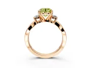 3 Stone Engagement Ring Setting for Fancy Yellow Round Cut Center with Pave Twist Band and Prong Head in Rose Gold