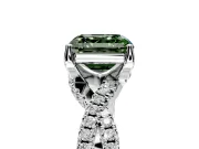 Solitaire Engagement Ring Setting for Fancy Green Asscher Cut Center with Narrow Twist Pave Band and Prong Head in White Gold
