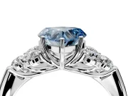 Cluster Engagement Ring Setting for Fancy Blue Heart-Shaped Center with Round Cut Accent Frame and Prong Head in Sterling Silver