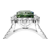 Halo Engagement Ring Setting for Fancy Green Princess Cut Center with Single-Row Pave, Open Basket and Prong Head in Platinum