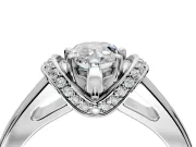 Solitaire Engagement Ring Setting for Pear-Shaped Center with Wide Band, Pave Collar and Prong Head in White Gold