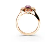 Cluster Halo Engagement Ring Setting for Fancy Pink Emerald Cut Center with Milgrain Bezel Accents and Prong Head in Rose Gold