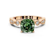Solitaire Engagement Ring Setting for Fancy Green Cushion Cut Center with Milgrain Bezel Accents and Prong Head in Rose Gold