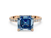 Solitaire Engagement Ring Setting for Fancy Blue Asscher Cut Center with Fine Pave Narrow Band and Prong Head in Rose Gold