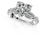 Solitaire Engagement Ring Setting for Heart-Shaped Center with Marquise Panel Band and Prong Head in White Gold