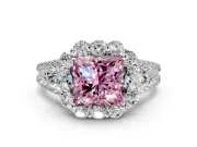Halo Engagement Ring Setting for Fancy Pink Princess Cut Center with Two-Strand Split Shank and Prong Head in Platinum