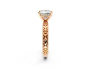 Solitaire Engagement Ring Setting for Princess Cut Center with XO Engraved Band and Prong Head in Rose Gold