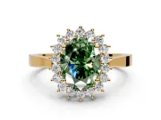 Starburst Halo Engagement Ring Setting for Fancy Green Oval Center with Flat Cathedral Band and Prong Head in Yellow Gold