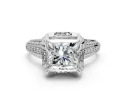 Solitaire Engagement Ring Setting for Princess Cut Center with Accented Split Shank and Prong Head in Platinum