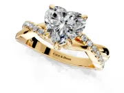 Solitaire Engagement Ring Setting for Heart-Shaped Center with Half-Pave Crossover Band and Prong Head in Yellow Gold