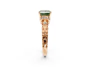 Solitaire Engagement Ring Setting for Fancy Green Princess Cut Center with Filigree Band and Prong Head in Rose Gold