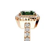 Halo Engagement Ring Setting for Fancy Green Asscher Cut Center with Inner Milgrain Border and Prong Head in Rose Gold