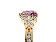 Cluster Engagement Ring Setting for Fancy Pink Heart-Shaped Center with Bezel Accent Clusters and Prong Head in Yellow Gold