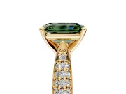 Solitaire Engagement Ring Setting for Fancy Green Emerald Cut Center with Multi-Row Accents and Prong Head in Yellow Gold