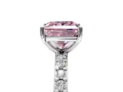 Solitaire Engagement Ring Setting for Fancy Pink Princess Cut Center with Round Cut Pave Band and Prong Head in White Gold
