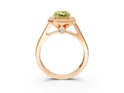 Halo Engagement Ring Setting for Fancy Yellow Emerald Cut Center with Outer Bezel Rim, Pave Band and Prong Head in Rose Gold