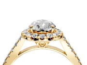 Halo Engagement Ring Setting for Pear-Shaped Center with Raised Halo, Pave Band and Prong Head in Yellow Gold