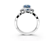 3 Stone Engagement Ring Setting for Fancy Blue Radiant Cut Center with Pave Twist Band and Prong Head in Platinum