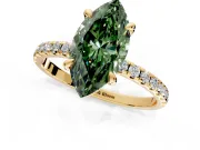 Solitaire Engagement Ring Setting for Fancy Green Marquise Center with Fine Pave Narrow Band and Prong Head in Yellow Gold