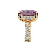 Solitaire Engagement Ring Setting for Fancy Pink Emerald Cut Center with Fine Pave Band and Prong Head in Yellow Gold