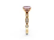Solitaire Engagement Ring Setting for Fancy Pink Asscher Cut Center with Milgrain Bezel Accents and Prong Head in Yellow Gold