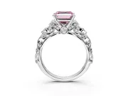 Solitaire Engagement Ring Setting for Fancy Pink Asscher Cut Center with Filigree Band and Prong Head in Platinum